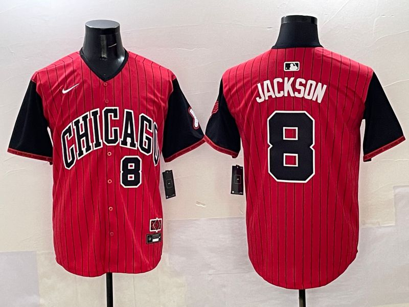 Men Chicago White Sox 8 Jackson Red Stripe Joint Name Nike 2025 MLB Jersey style 31